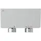Brausethermostat von Ideal Standard in Chrom-Finish mit zwei verchromten Reglern zur Temperatur- und Wassermengenregulierung auf der Vorderseite.